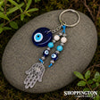 Keyring - Hamsa Evil Eye with Turquoise (Howlite) Beads