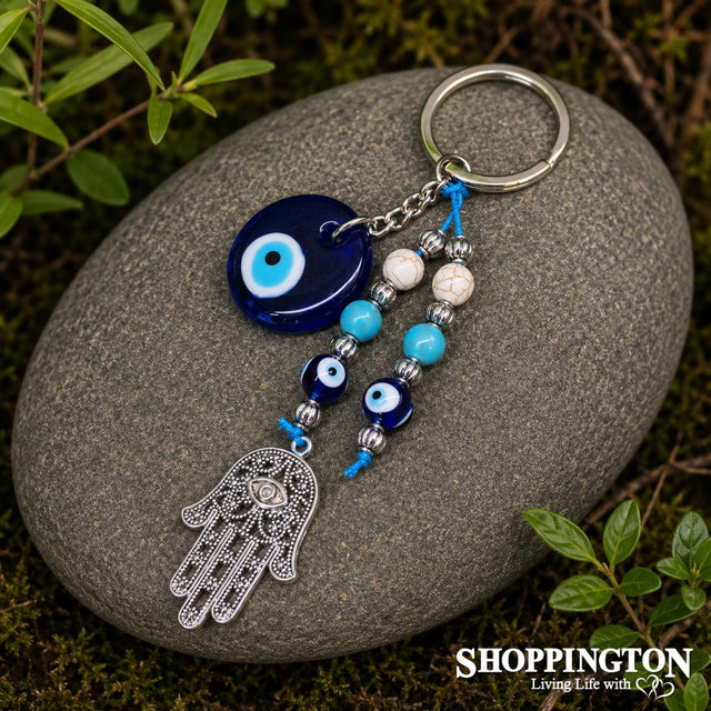 Keyring - Hamsa Evil Eye with Turquoise (Howlite) Beads