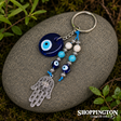 Keyring - Hamsa Evil Eye with Turquoise (Howlite) Beads