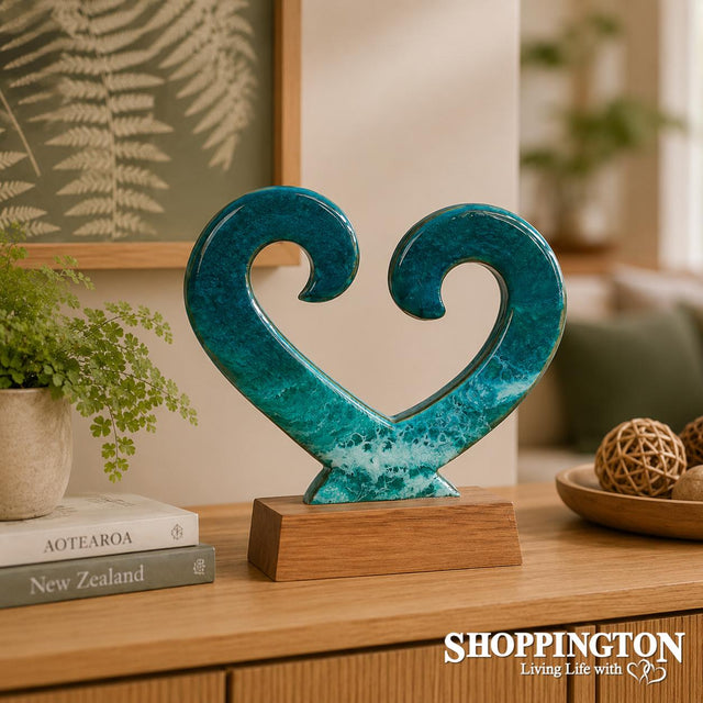 Koru Heart Sculpture on Wood Base