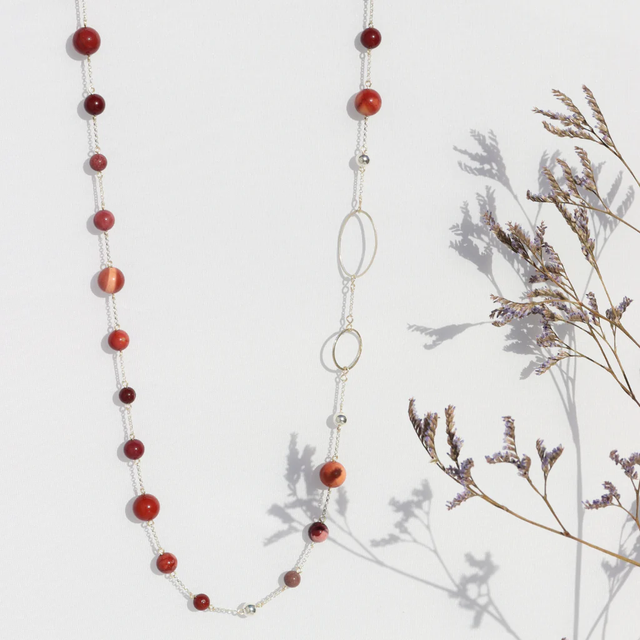 La Pierre - Mookaite Cinnamon Sterling Silver Long Necklace