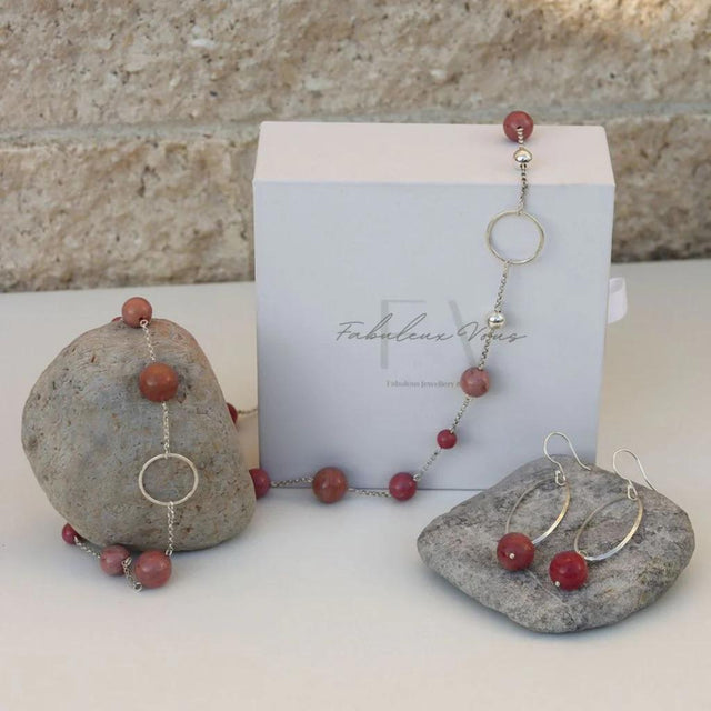 La Pierre - Rhodochrosite Pink Sterling Silver Short Necklace