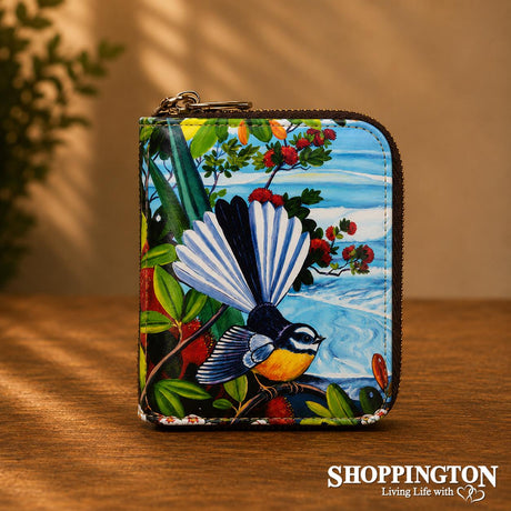 Leather NZ Print Small Wallet - Ocean Fantail - Irina Velman
