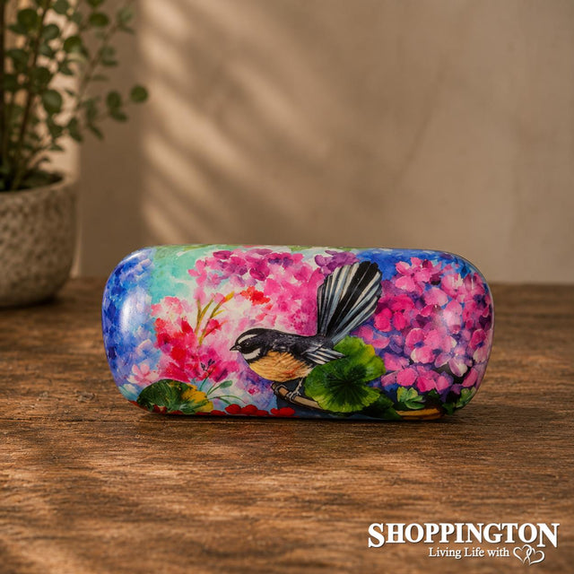 Leather NZ Print Sunglasses Case - Fantail Pink
