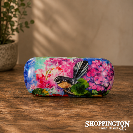 Leather NZ Print Sunglasses Case - Fantail Pink
