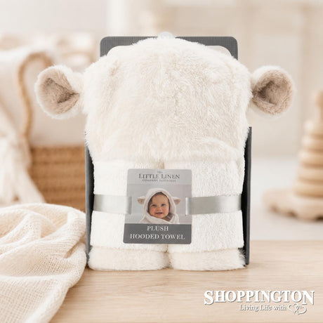 Litle Linen Plush Hooded Towel - Lamb