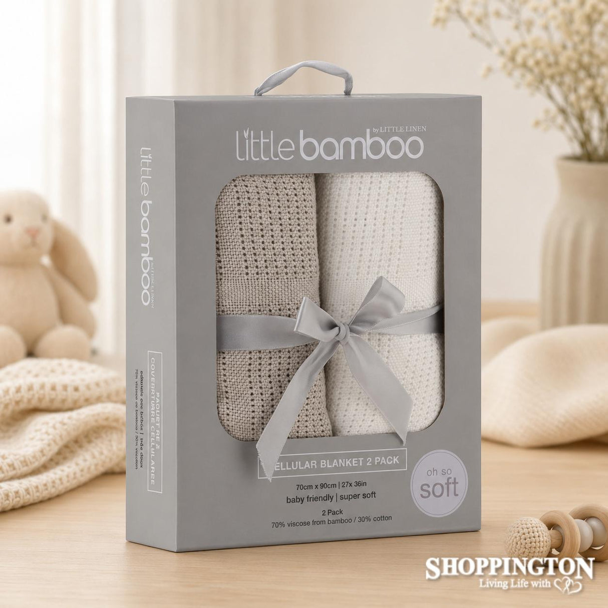 Little Bamboo Cellular Blanket 2Pk - Stone Grey