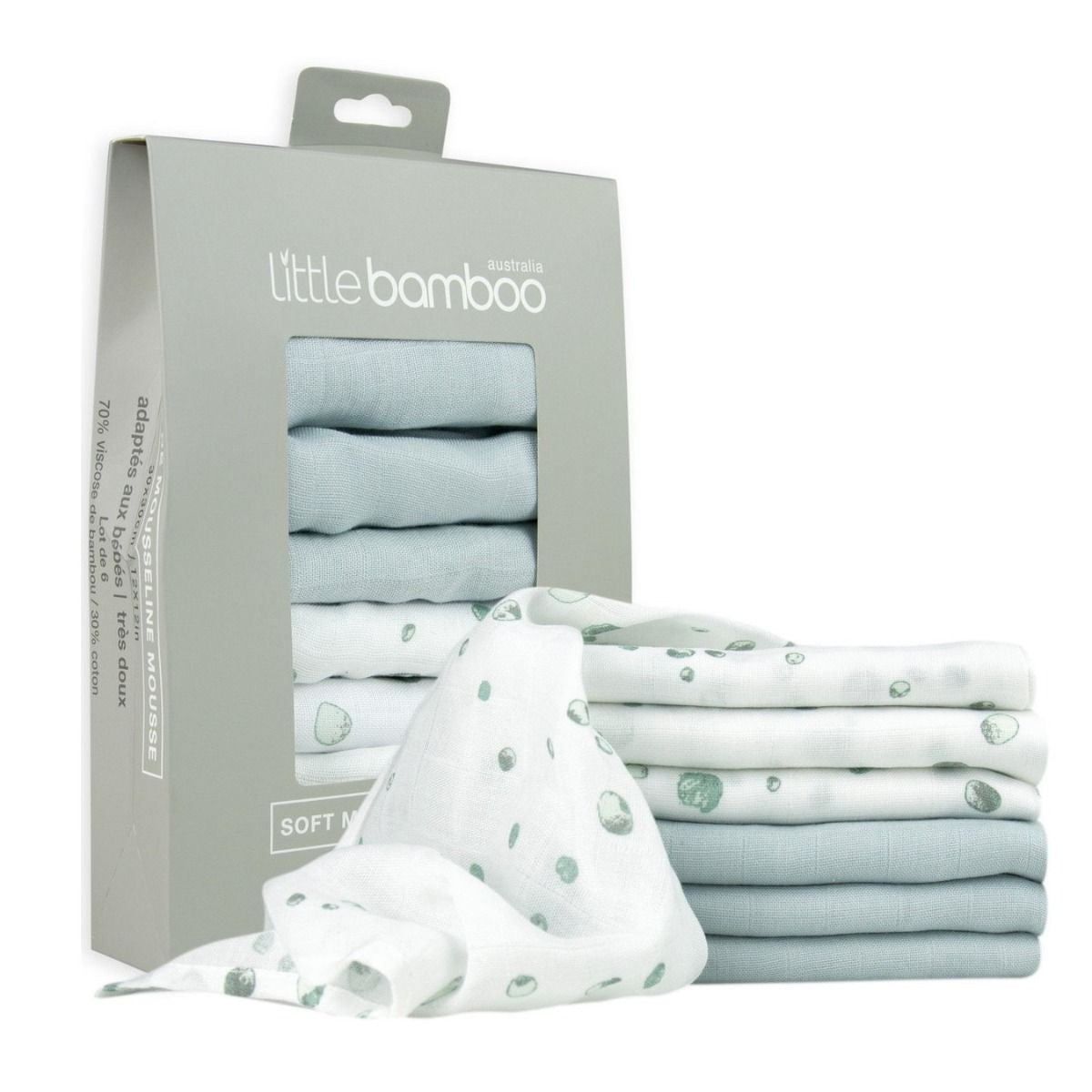 Lt Bamboo Muslin Washer (6 pkt) - Whisper