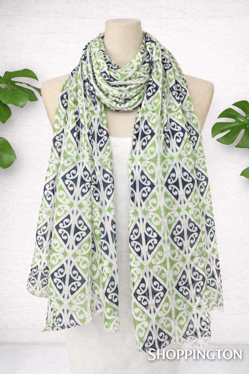 Maori NZ Kowhaiwhai Design Scarf - Green