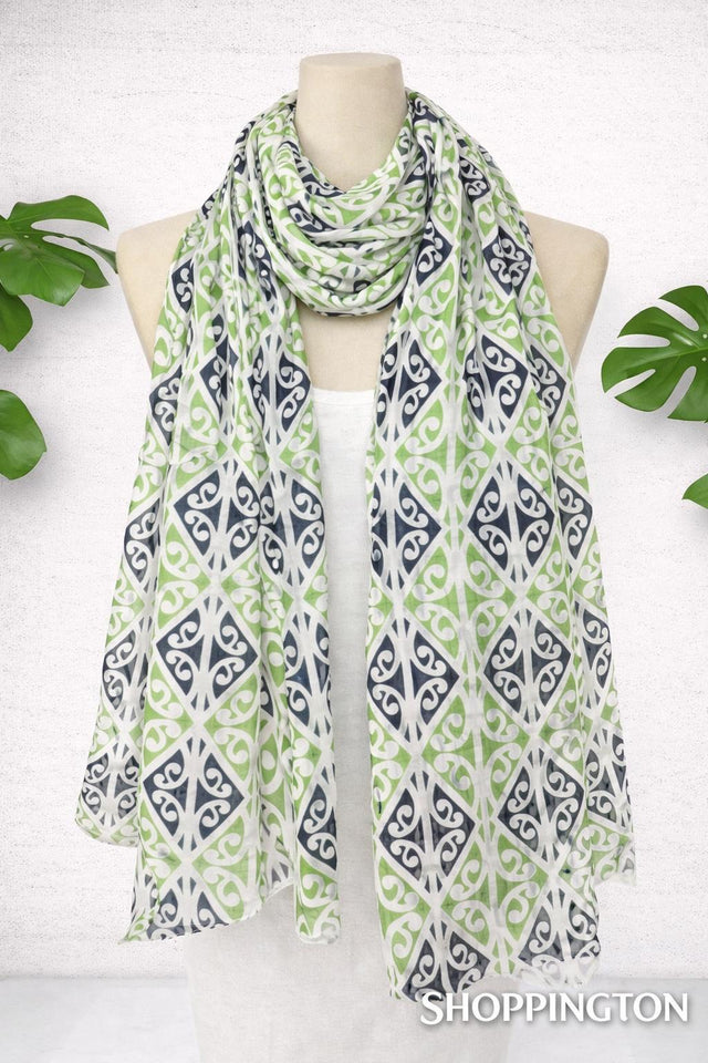 Maori NZ Kowhaiwhai Design Scarf - Green