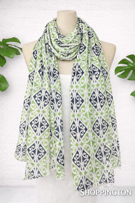 Maori NZ Kowhaiwhai Design Scarf - Green