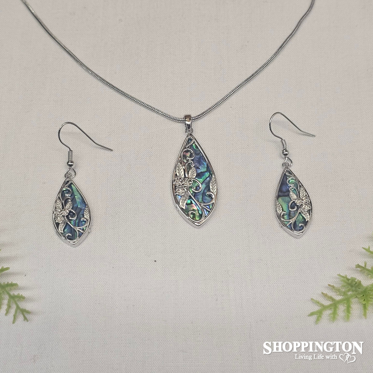 Necklace - Paua Flower Teardrop Set