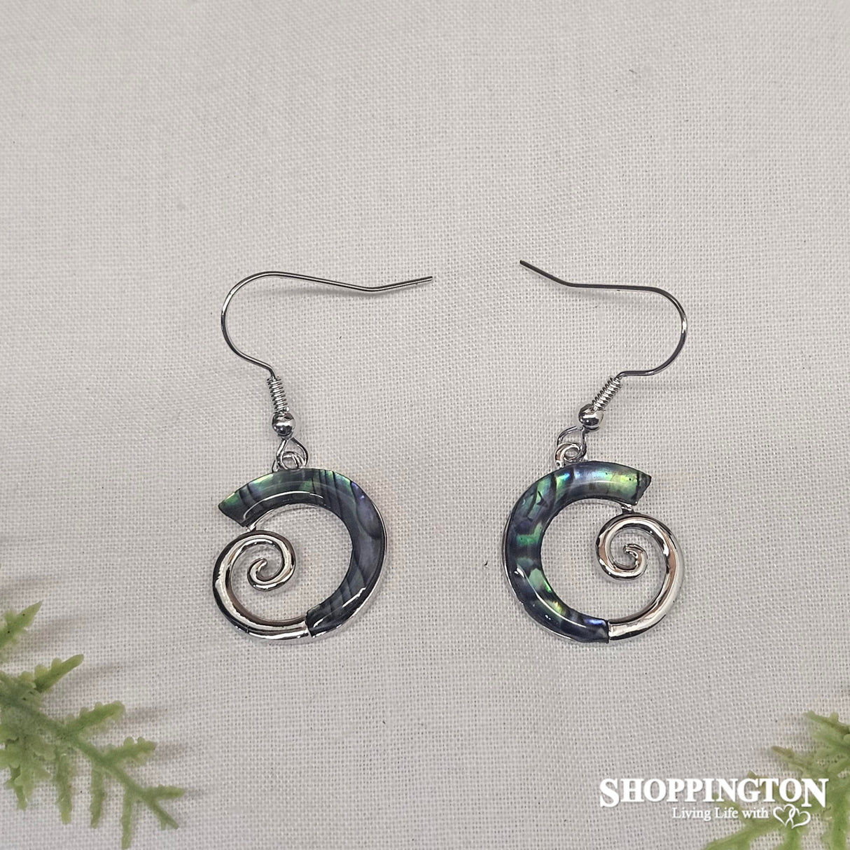 Earrings - Paua & Silver Koru