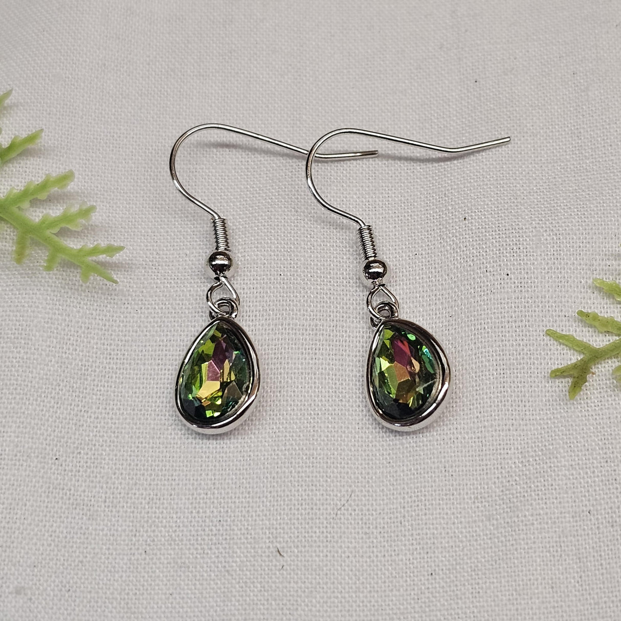 Earrings - Iridescent Water Drop Green