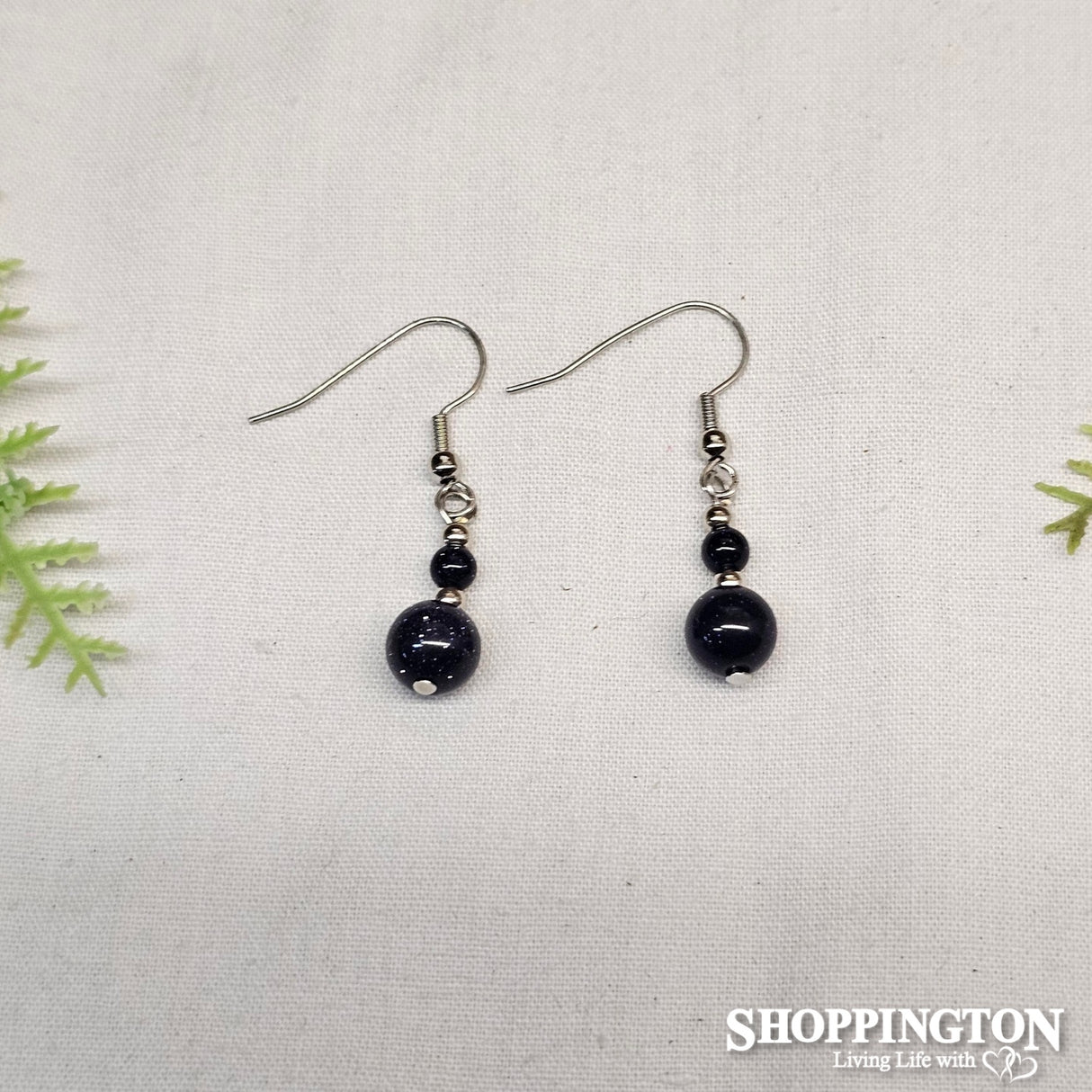 Blue Goldstone Double Bead Gemstone Earrings