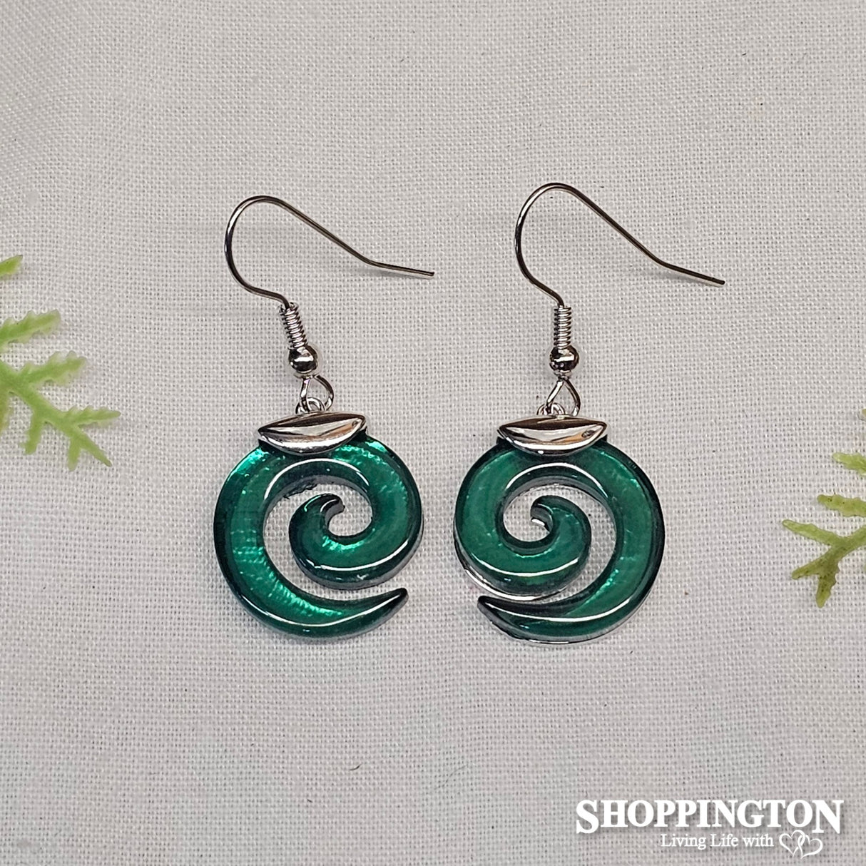 Earrings - MOP Koru Green