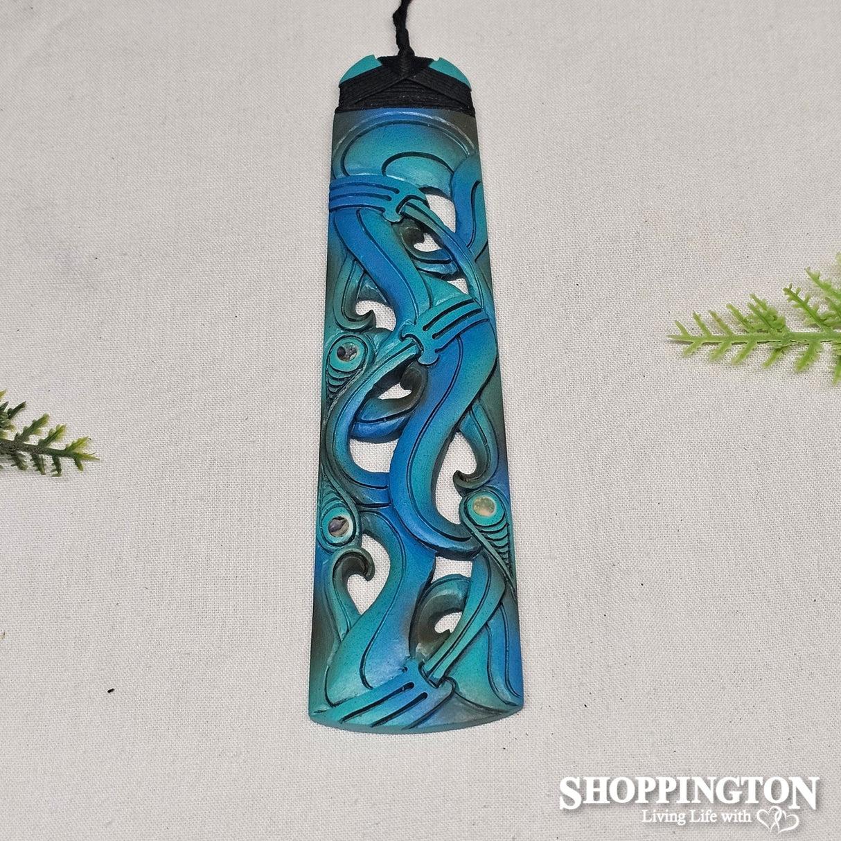 Bone & Paua Carved Manaia Toki - Painted