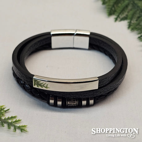 Men's Leather Bracelet with ID Plate