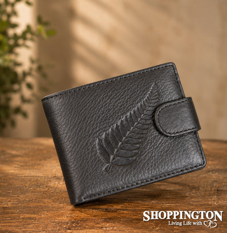 Mens Leather Grain Wallet - Large Fern - Black