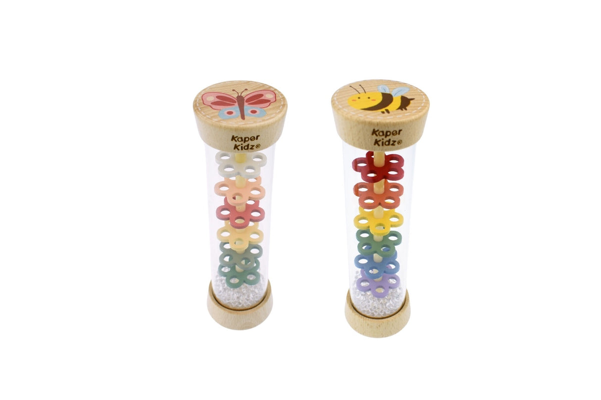 Wooden Rainmaker Rattle Bee & Butterfly