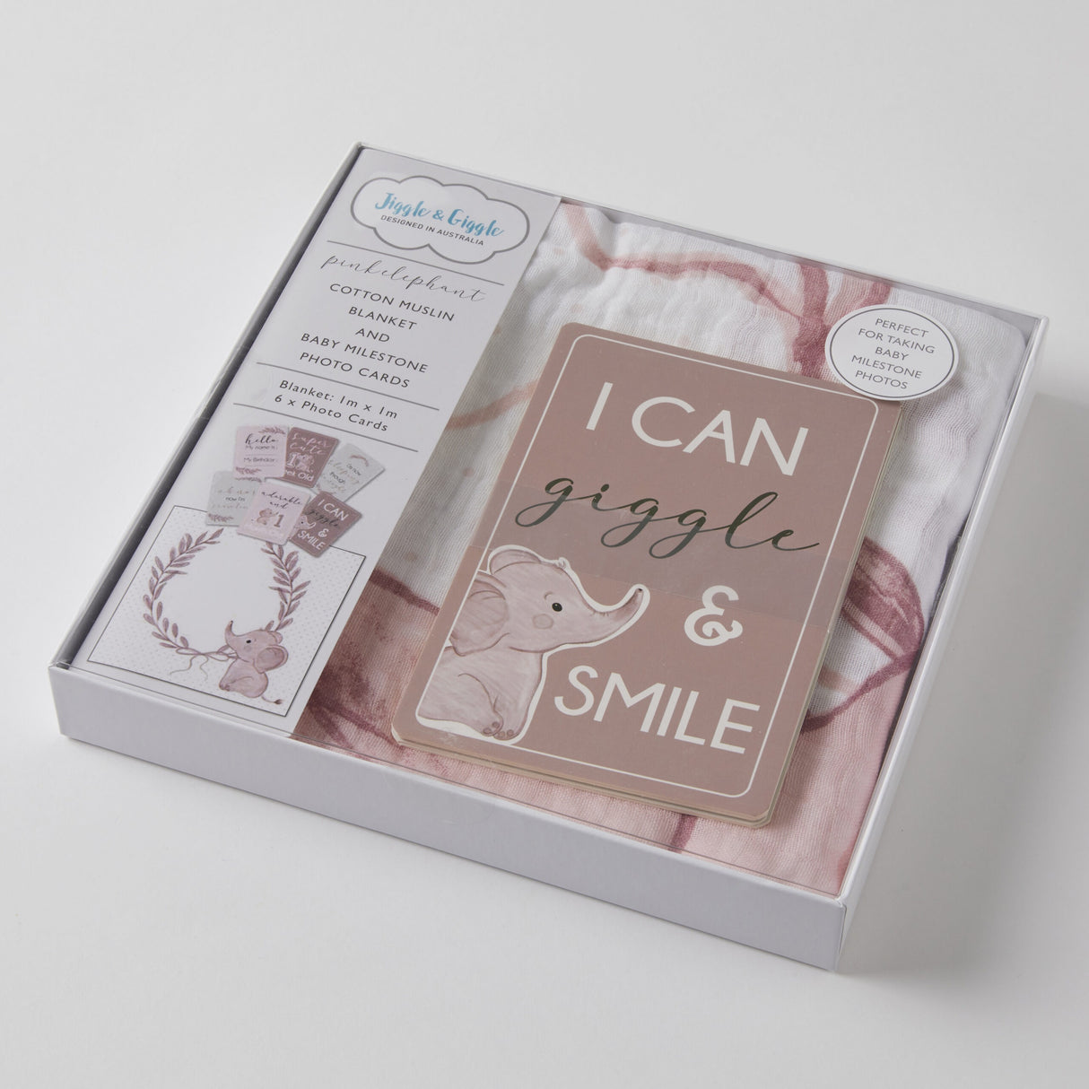 Pink Elephant Milestone Muslin Set