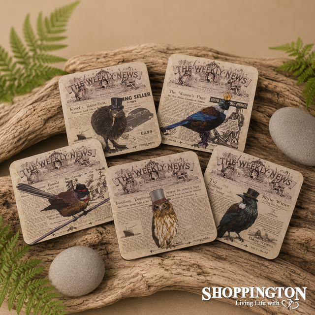 NZ Made Coaster Set: NZ Vintage Birds