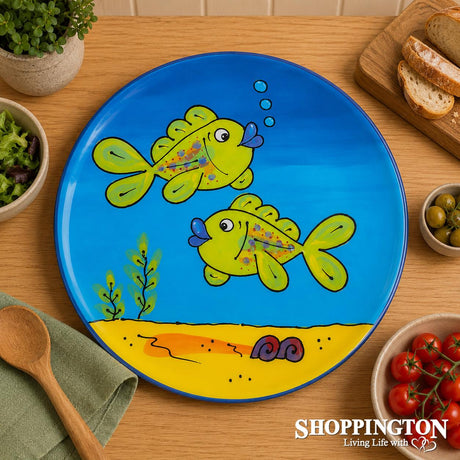 NZ Made Hand Painted - Salad Bowl Twin Green Fish