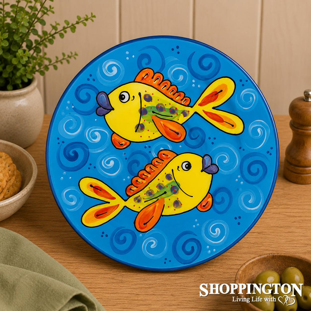 NZ Made Hand Painted - Salad Bowl Twin Yellow Fish