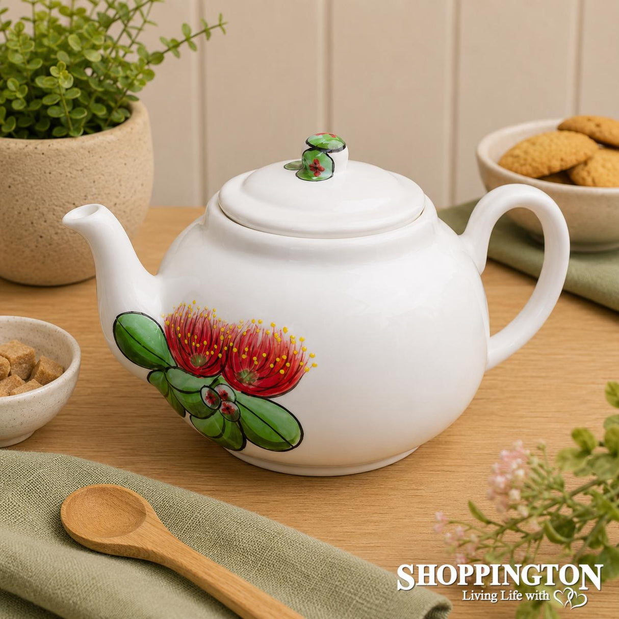 NZ Made Hand Painted - Tea Pot Pohutukawa