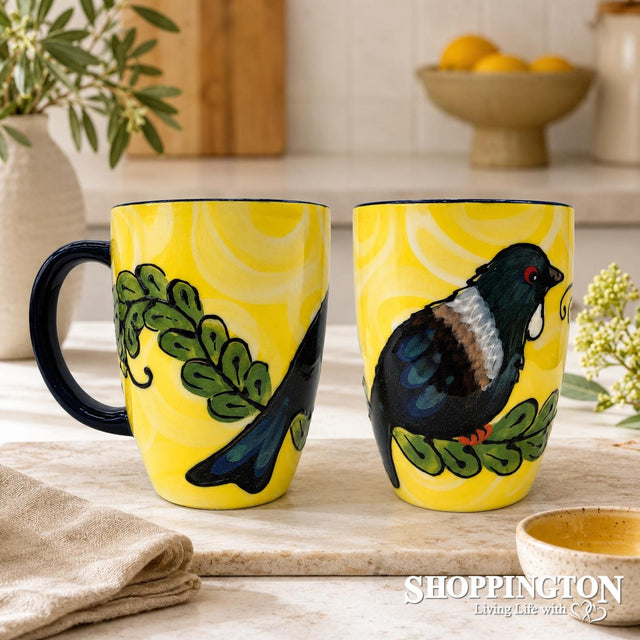 NZ Made Hand Painted - Yellow/Blue Tui Blokes Mug