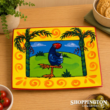 NZ Made Handpainted - Theme Tray 34cm x 27cm - Pukeko (Nikau)
