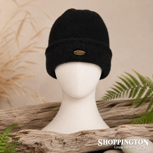 NZ Made Koru Knitwear - Possum Merino Beanie / Black