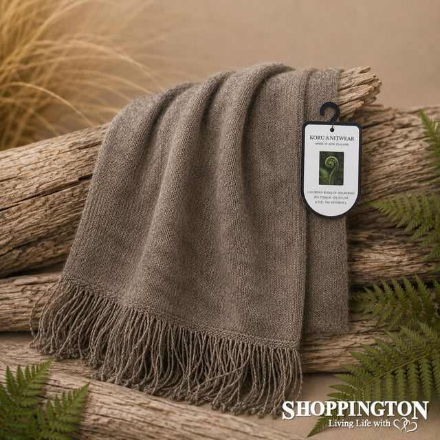 NZ Made Koru Knitwear - Possum Merino Scarf / Mocha