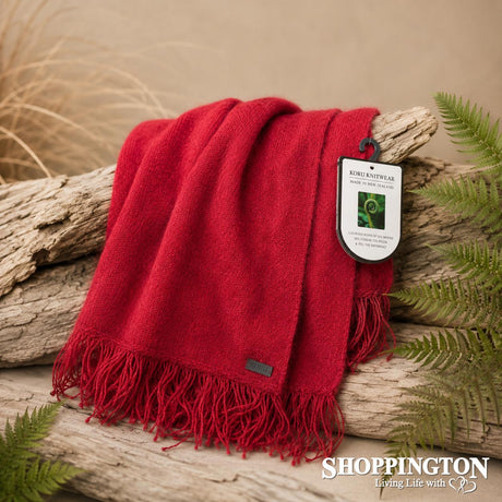 NZ Made Koru Knitwear - Possum Merino Scarf / Red