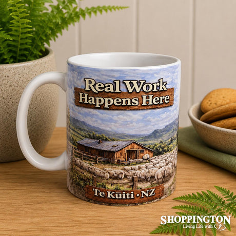 NZ Made - Te Kuiti REAL Work Happens Here Mug