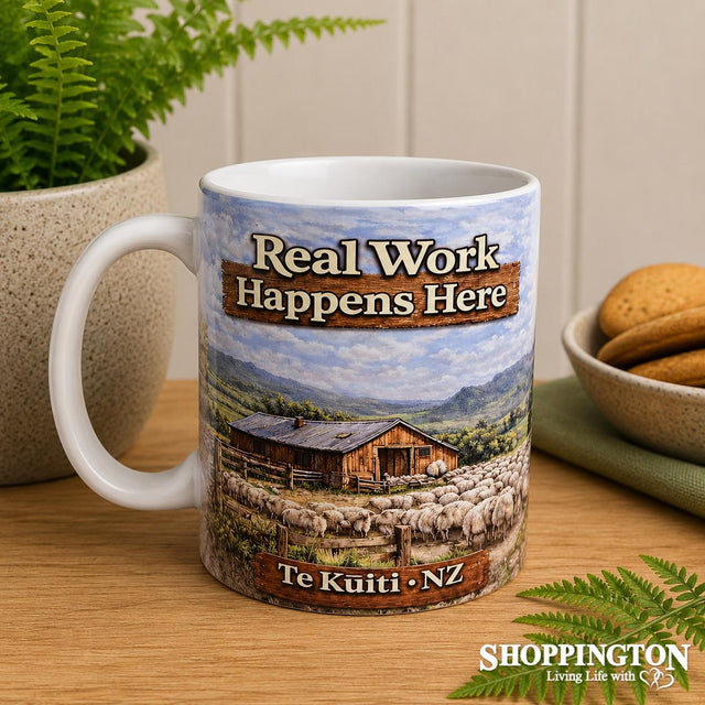 NZ Made - Te Kuiti REAL Work Happens Here Mug