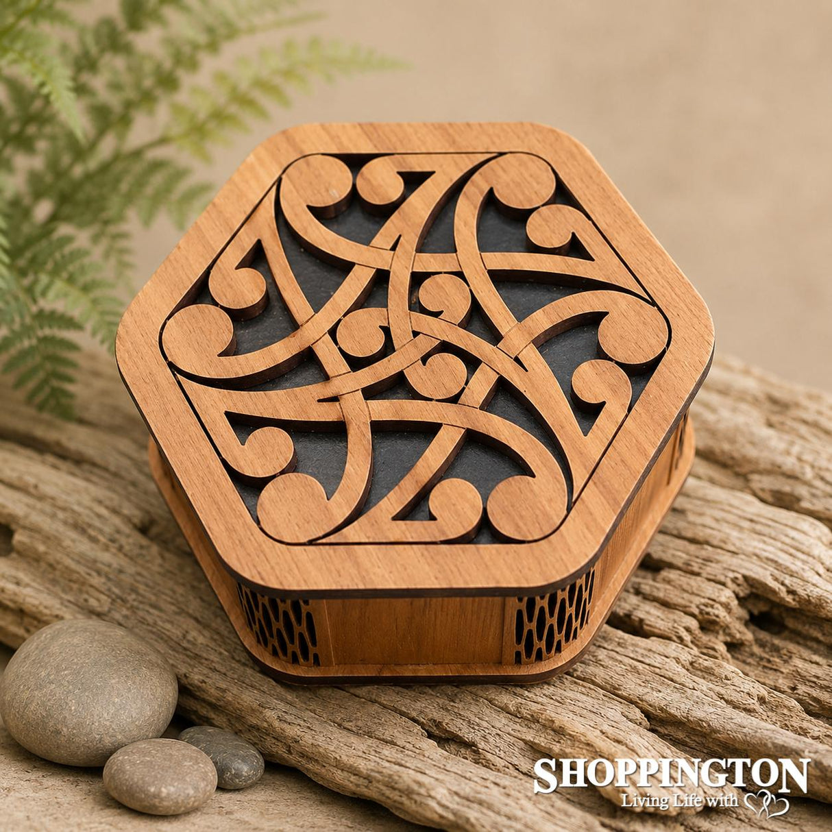 NZ Made Wooden Hexagon Box / Koru