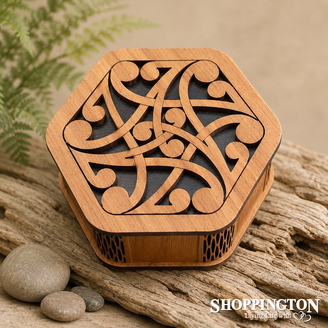 NZ Made Wooden Hexagon Box / Koru