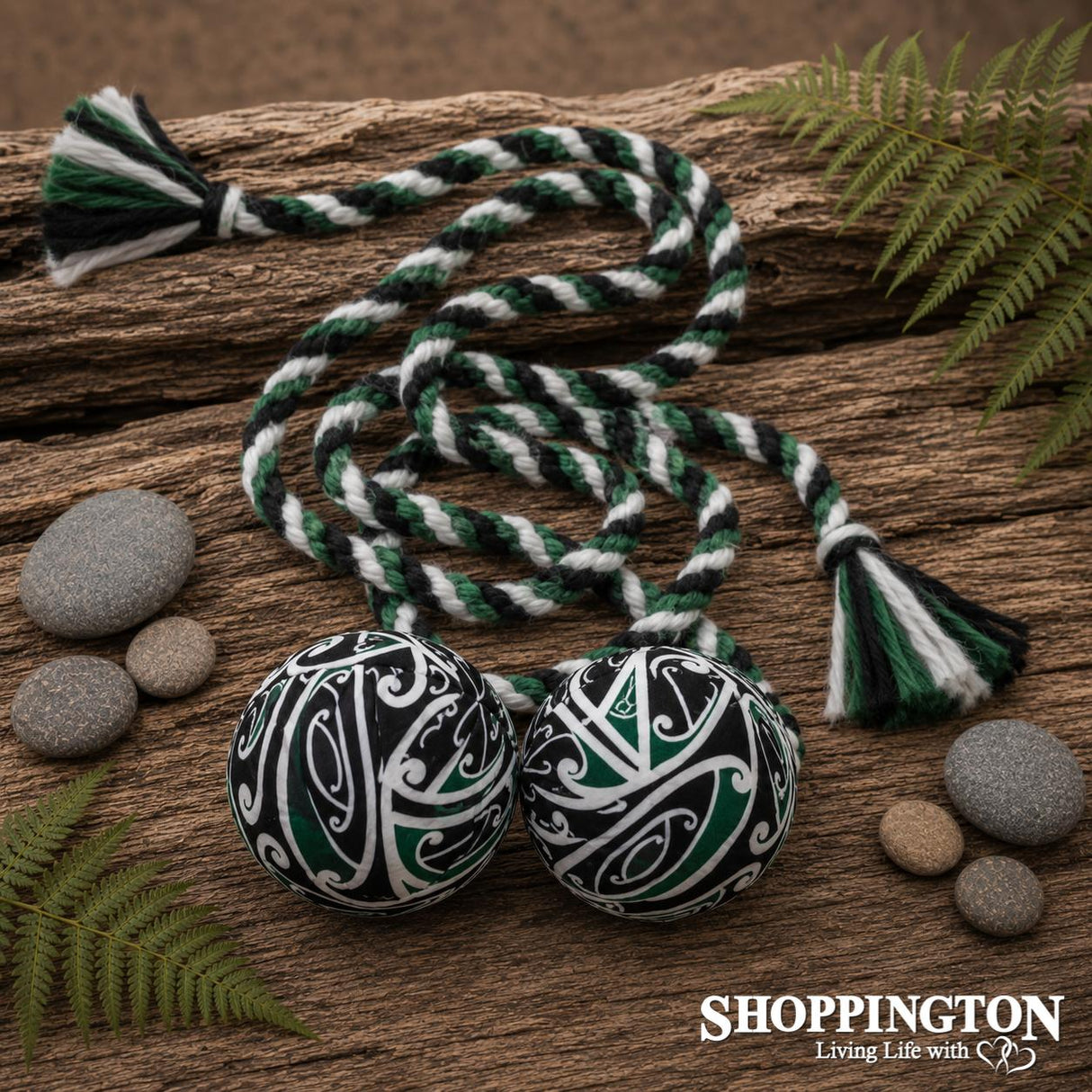 NZ Maori Patterned Poi - Green