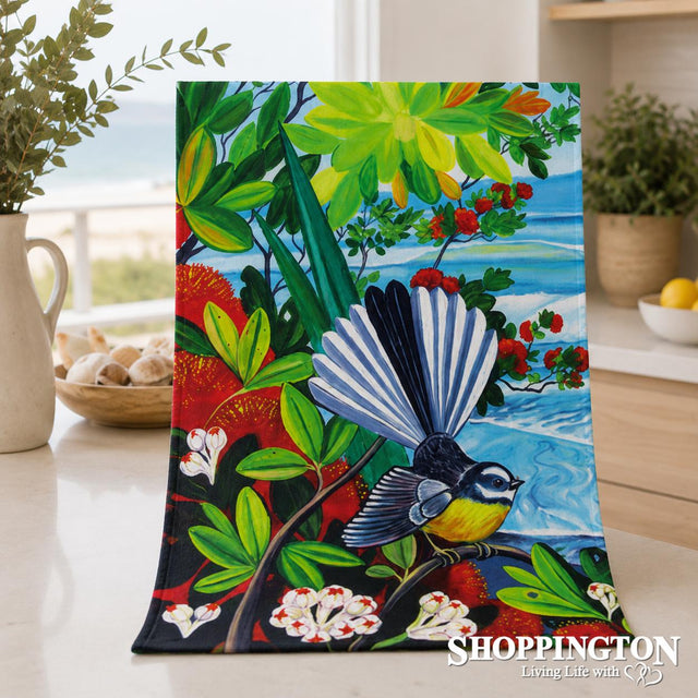 NZ Print Tea Towel - Ocean Fantail