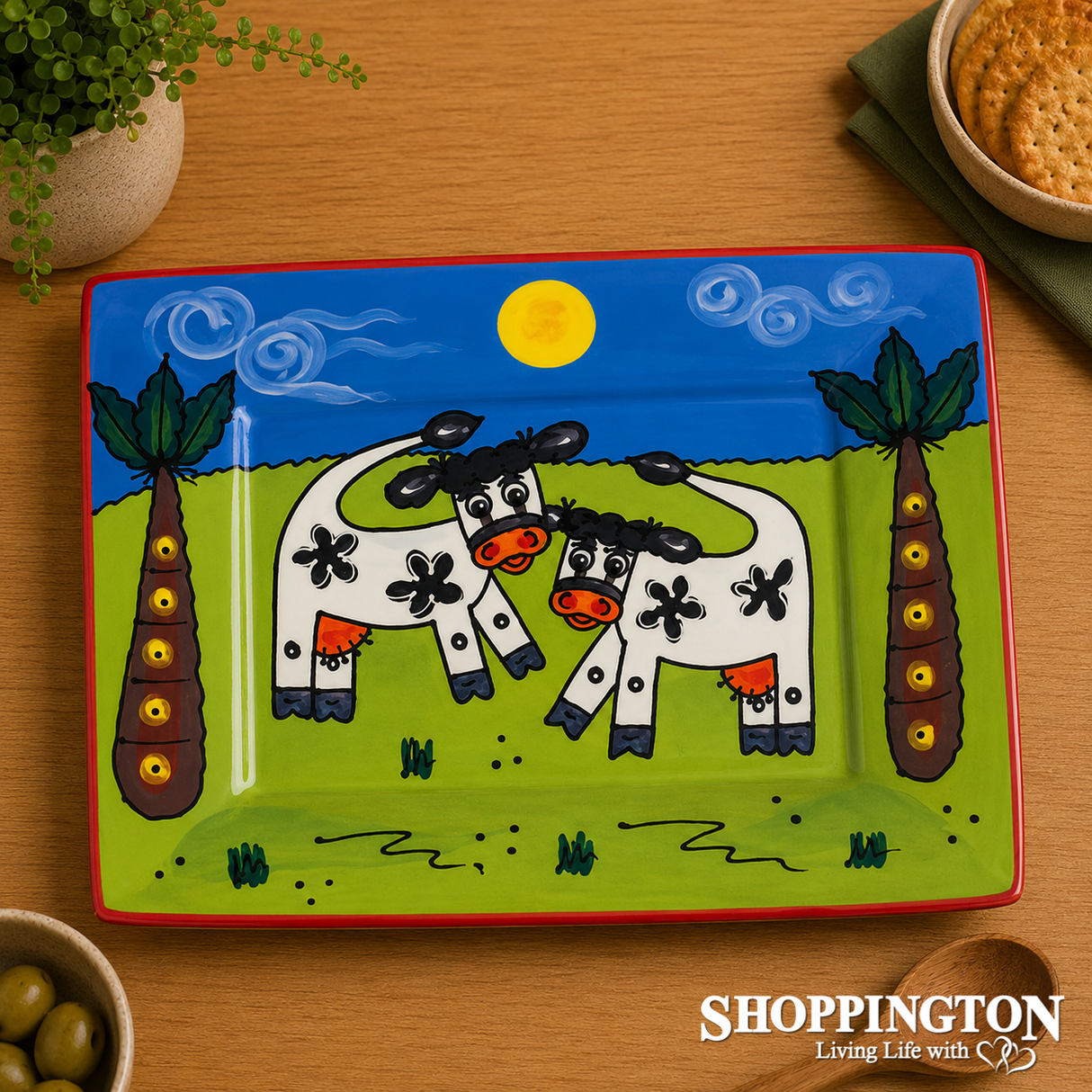 NZ Made Hand Painted - Platter - Twin Cows