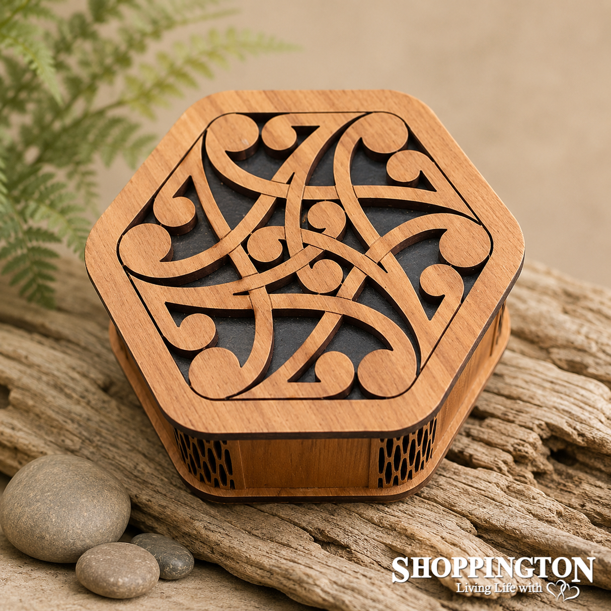 NZ Made Wooden Hexagon Box / Koru