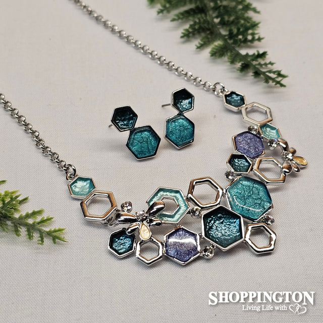 Necklace - Blue Bee's & Hive Necklace & Earrings Set