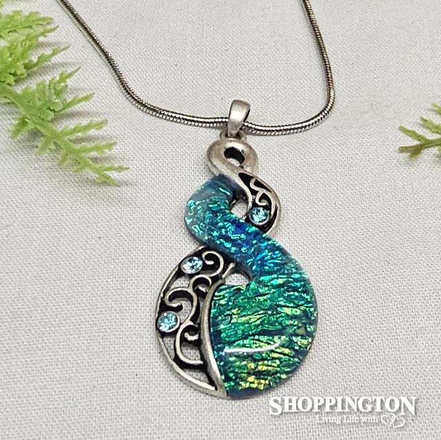 Necklace - Blue Twist Rhodium Pendant