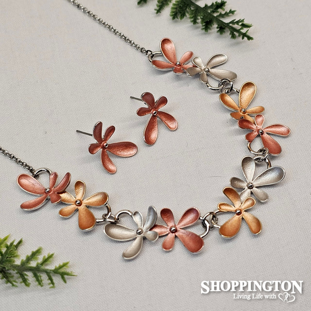 Necklace - Bronze & Gold Flower Set