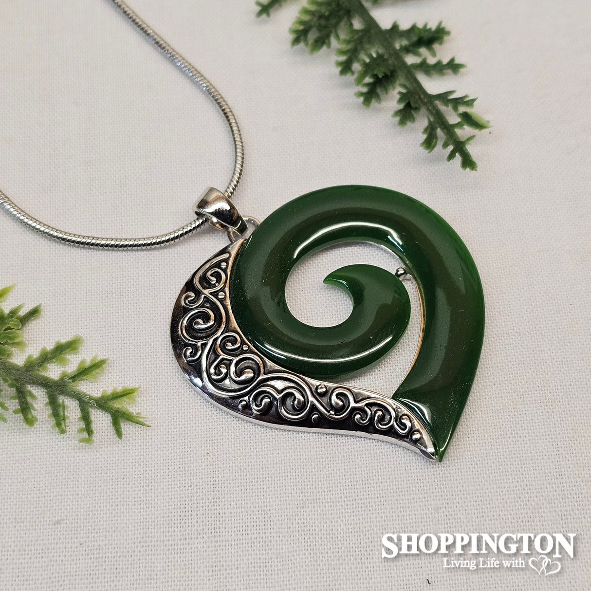 Necklace - Jade Resin Koru Heart