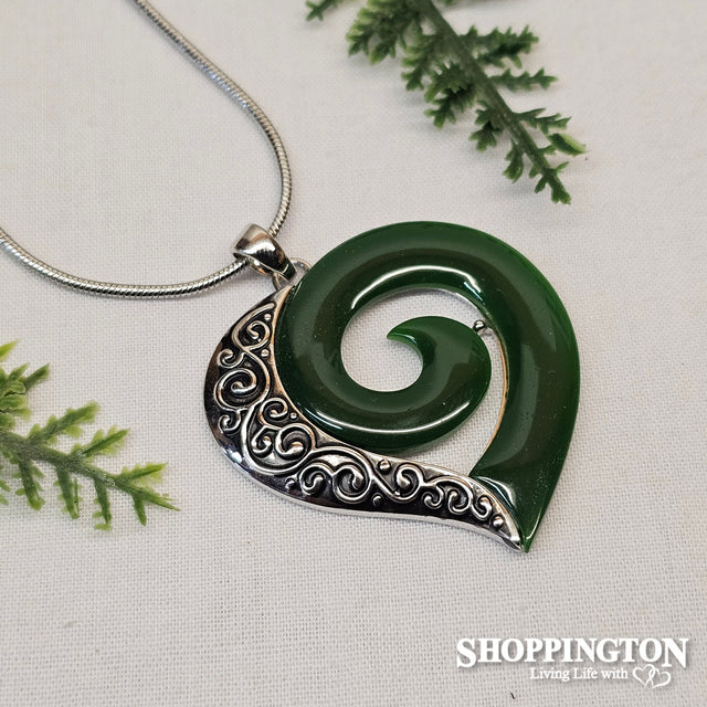 Necklace - Jade Resin Koru Heart