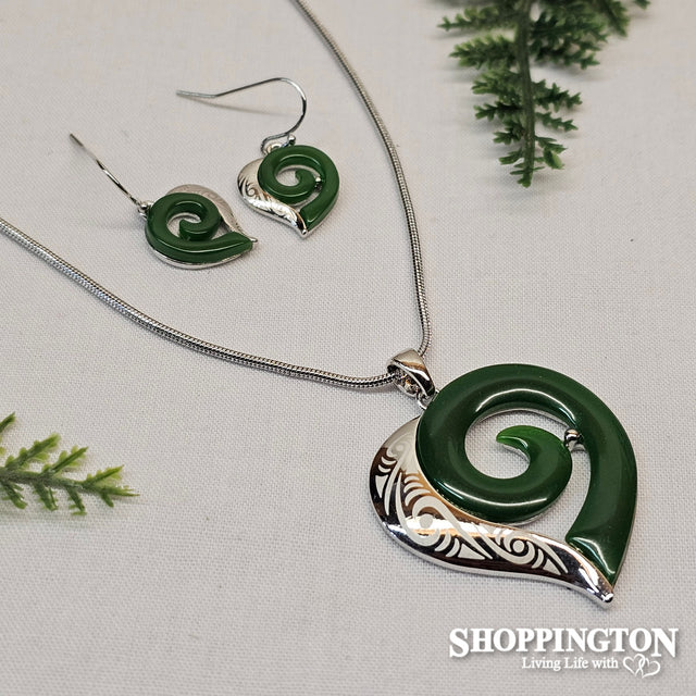 Necklace - Jade Resin & Laser Engraved Koru Heart