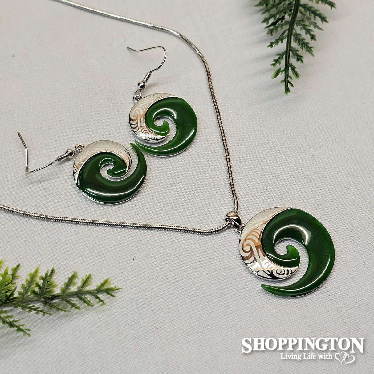Necklace - Jade Resin & Laser Engraved Koru