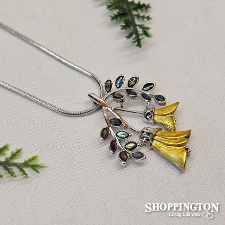 Necklace - Kowhai & Paua Leaves